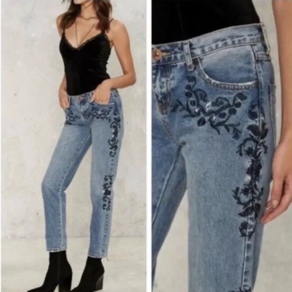One Teaspoon Lola Freebirds II Embroidered Raw Hem Skinny Jeans 28 - Picture 2 of 15